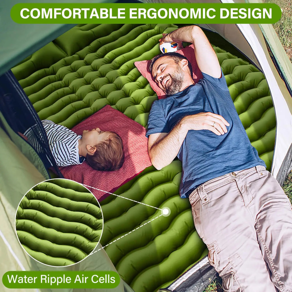 WESTTUNE Double Sleeping Pad 4" Thick for 2 Person with Pillow Built-in Foot Pump Inflatable Mattress for Backpacking Hiking