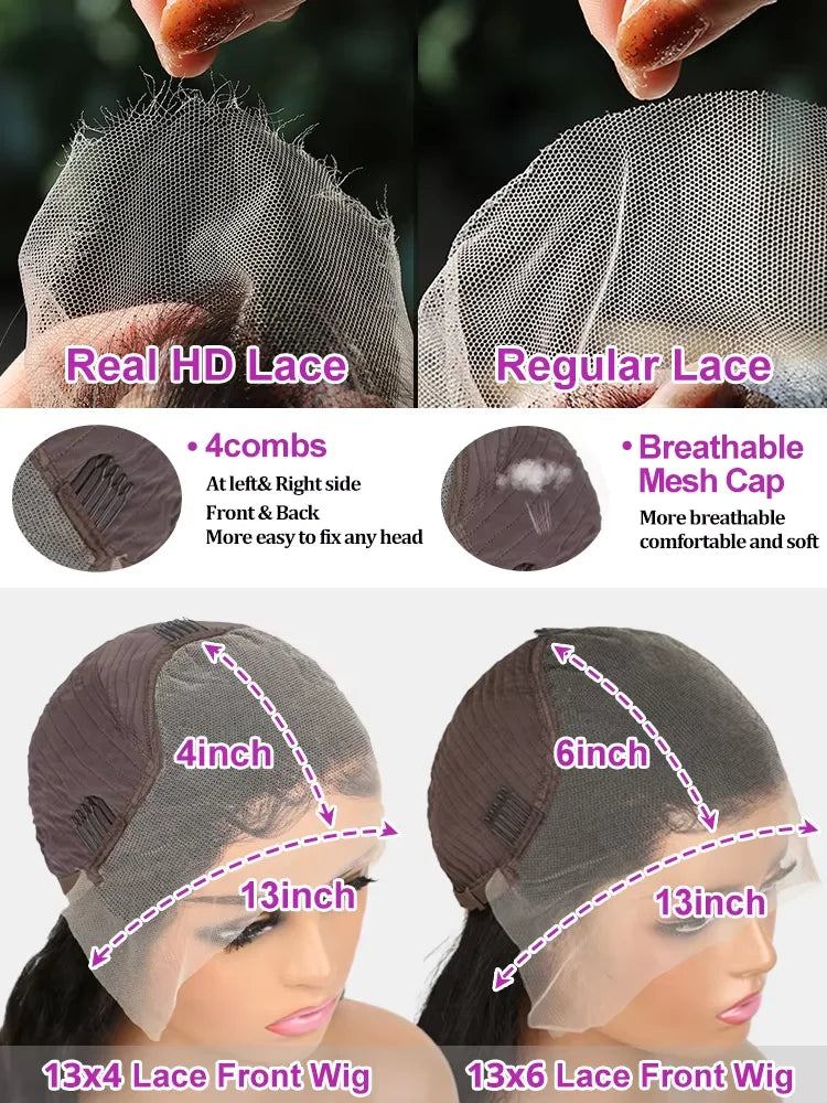 Raw 200% Density 32 34 inch 13x6 HD Lace Front Wigs Indian Human Hair Bone Straight 13x4 Frontal Wigs Women Glueless Closure Wig