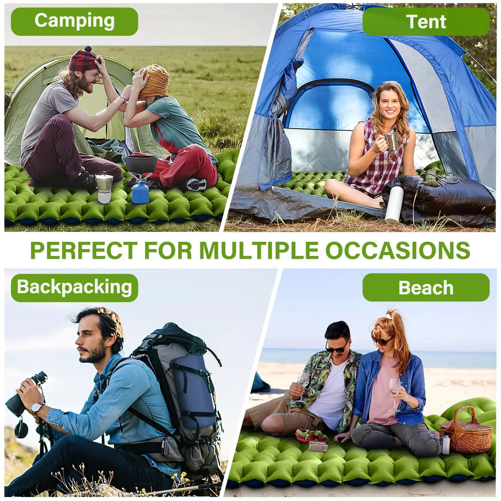 WESTTUNE Double Sleeping Pad 4" Thick for 2 Person with Pillow Built-in Foot Pump Inflatable Mattress for Backpacking Hiking